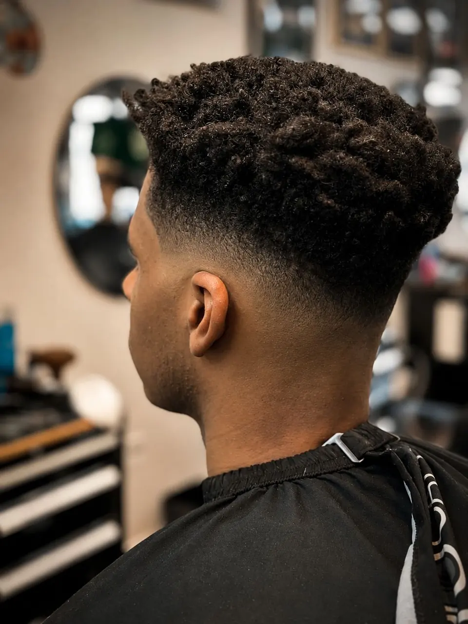 Curly top and fade from behind